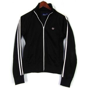 Fred Perry Sportswear Zip-Up Black Striped Athletic Track Jacket Women's sz. 8